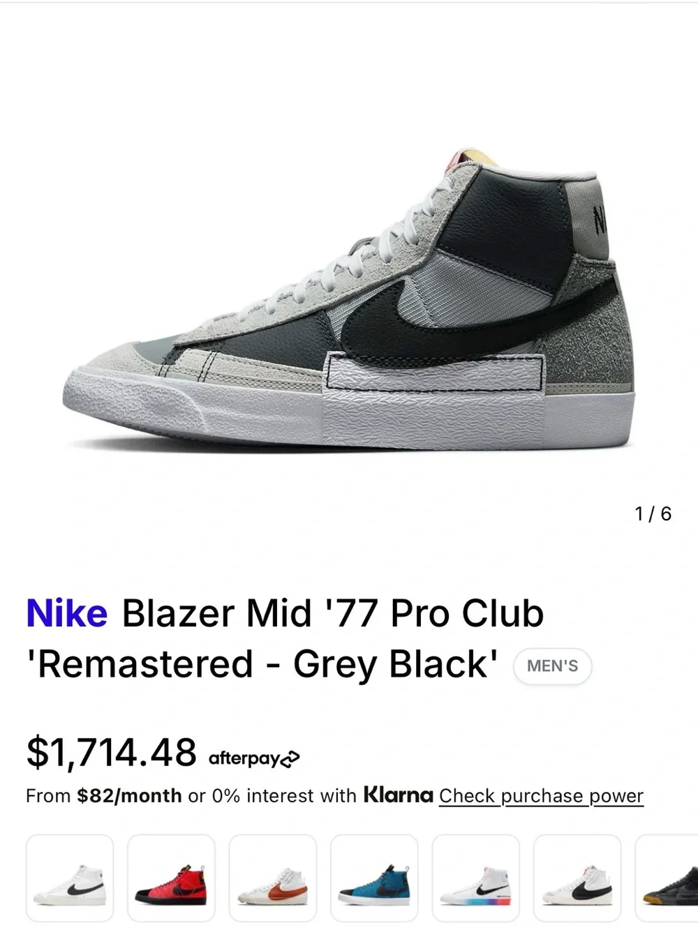 Men's Nike Blazer Mid ‘77 Pro Club in smoke Gray and Black - Athletic Casual 10M